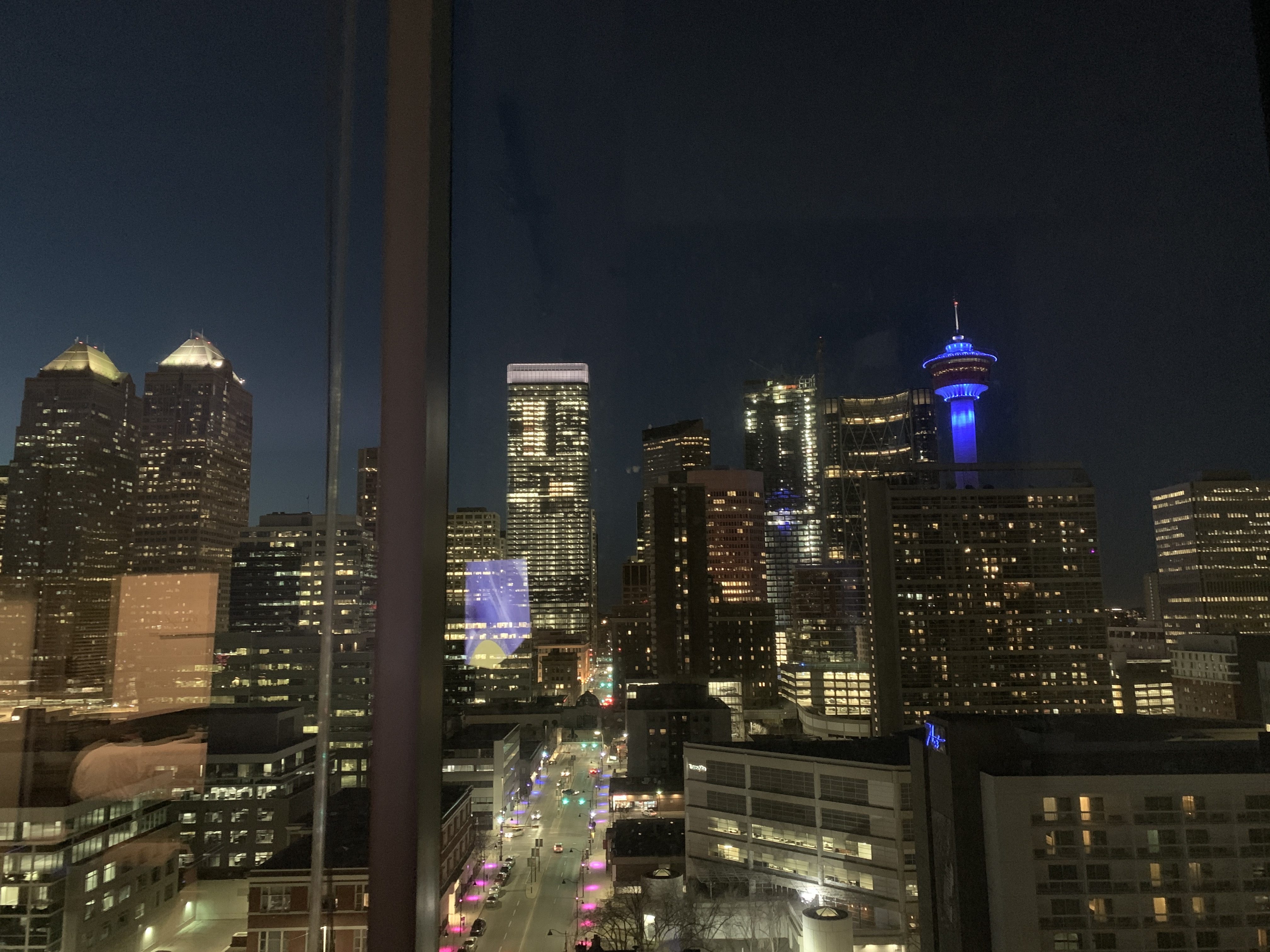 Calgary Tower lit blue for Autism awareness