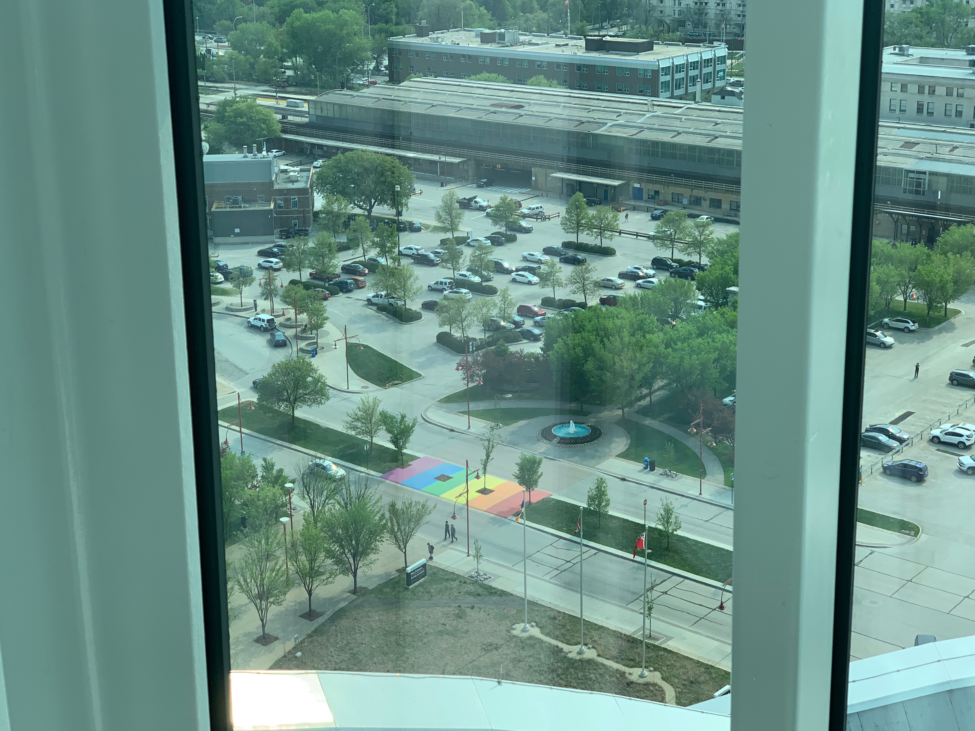 Pride sidewalk, view from the observation tower in the Musem for Human Rights