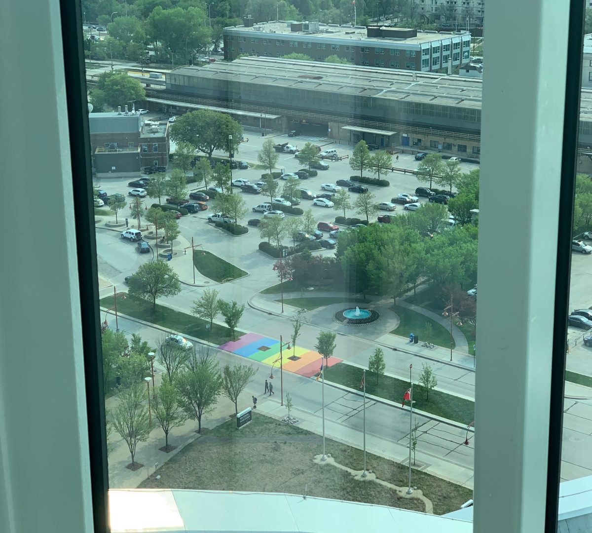 Pride sidewalk, view from the observation tower in the Musem for Human Rights